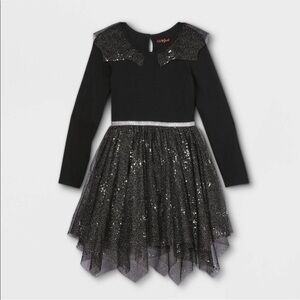 NWT girls long sleeve knit tulle dress Sz XS extra small 4/5 black shimmery